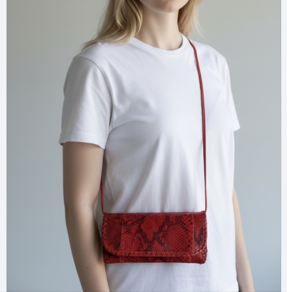Carlos Falchi Red Snakeskin Crossbody Wristlet